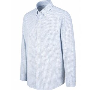 IZOD Shirt Mens Large Button Down Cotton Light Blue Geometric Regular Fit Modern